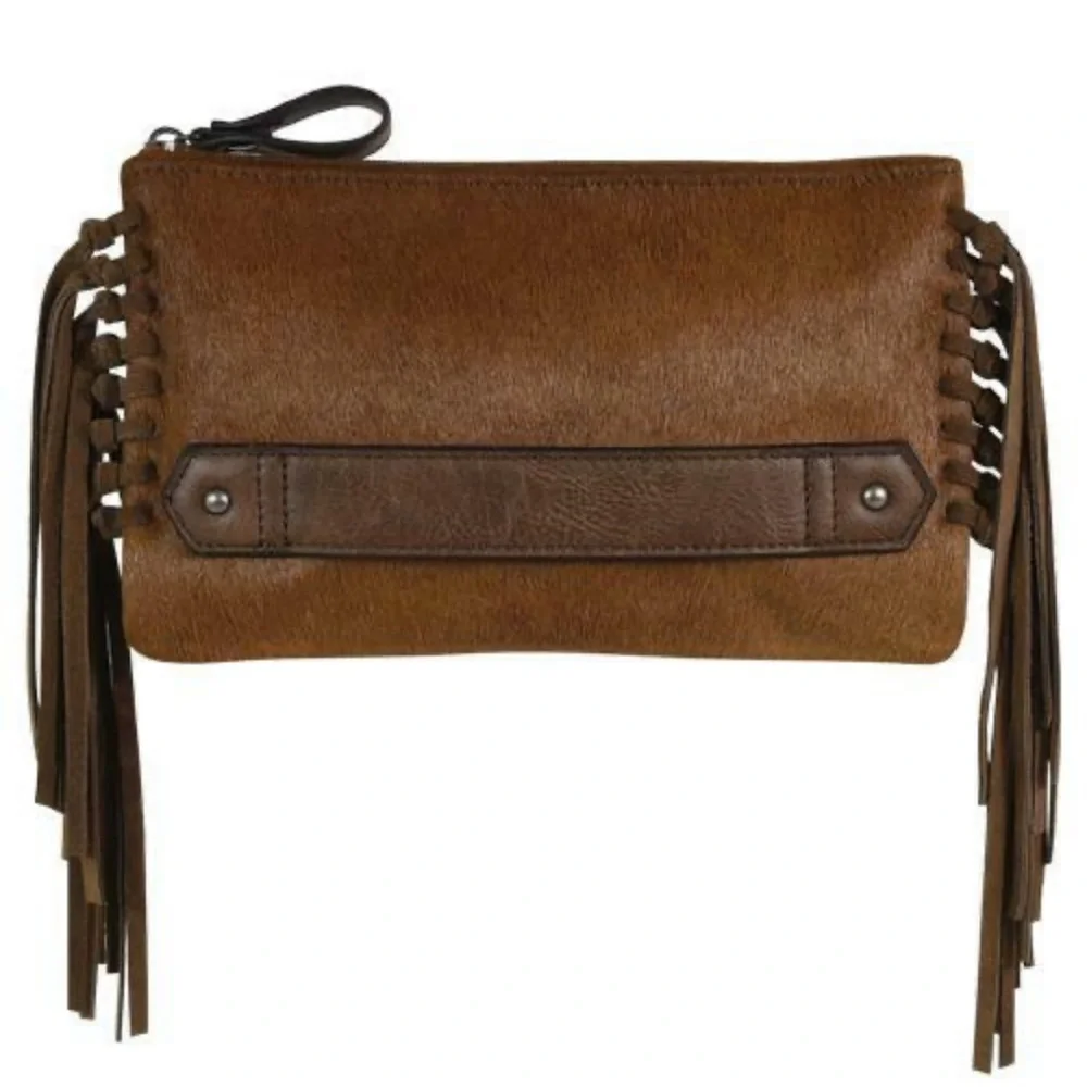 Tony Lama Genuine Leather accents,hair hide, fringe,zip top & interior,3 card